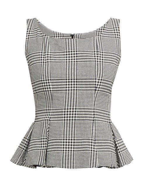 Matchesfashion.com Erdem - Kelsie Houndstooth Cotton Blend Peplum Hem Top - Womens - Black White