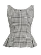 Matchesfashion.com Erdem - Kelsie Houndstooth Cotton Blend Peplum Hem Top - Womens - Black White