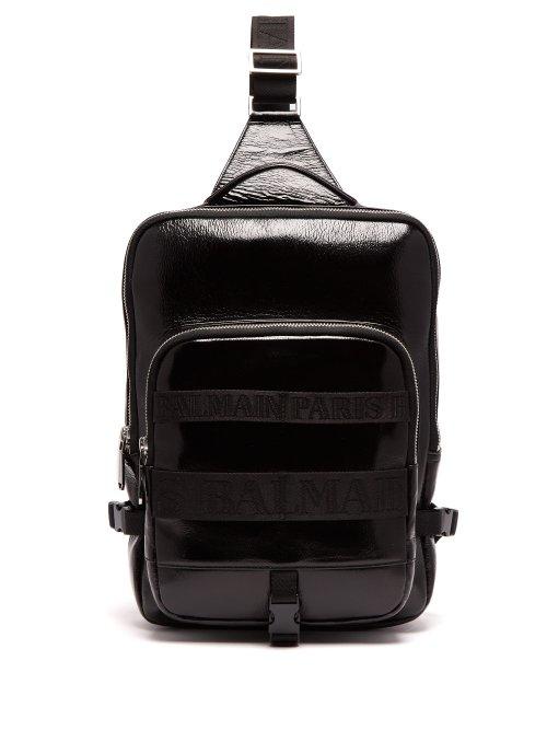 Matchesfashion.com Balmain - One Shoulder Cross Body Leather Backpack - Mens - Black