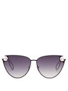 Matchesfashion.com Christopher Kane - Cat Eye Metal And Faux Pearl Sunglasses - Womens - Black