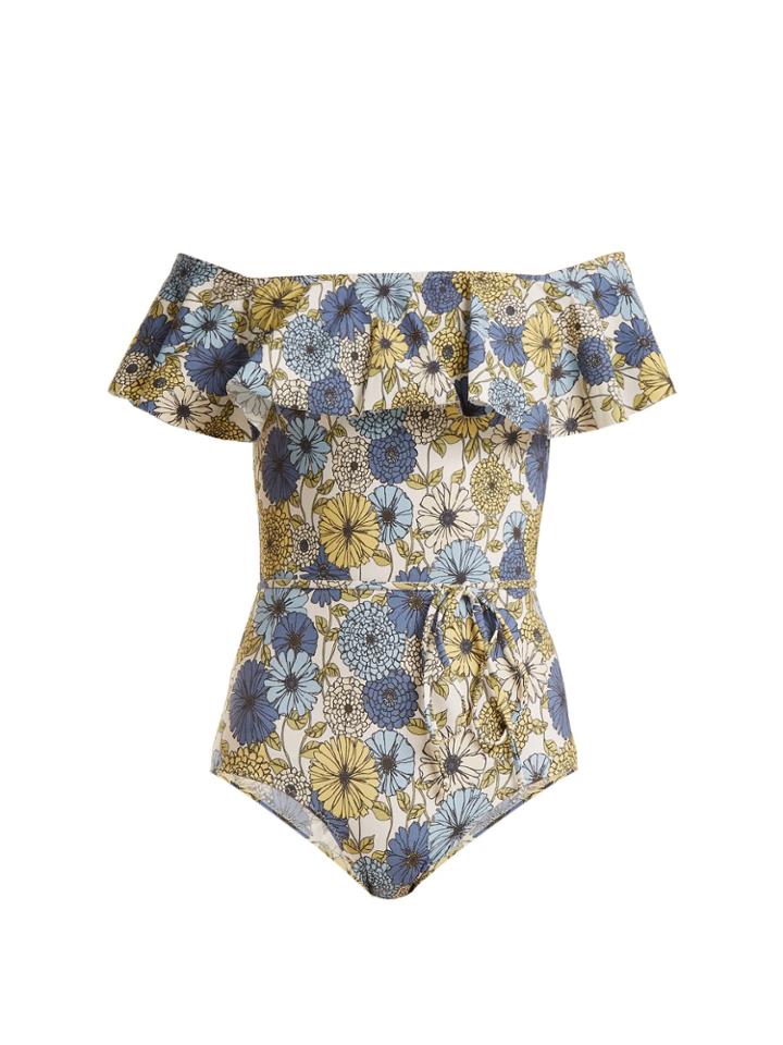 Lisa Marie Fernandez Mira Floral-print Off-shoulder Swimsuit