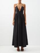 Another Tomorrow - Plunge-front Halterneck Organic-linen Dress - Womens - Black