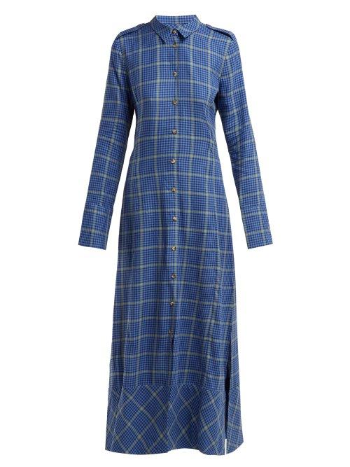 Matchesfashion.com Khaite - Daniella Checked Cotton Blend Shirtdress - Womens - Blue