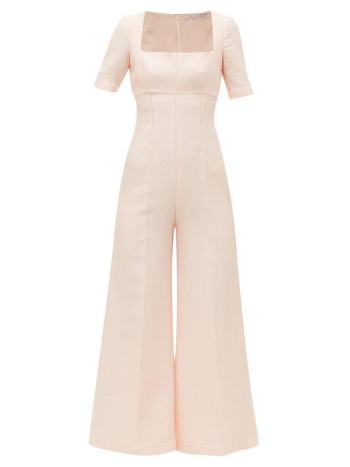 Matchesfashion.com Emilia Wickstead - Audie Square Neck Sateen Crepe Jumpsuit - Womens - Light Pink