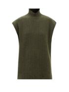 Ganni - Ribbed-knit Recycled Wool-blend Sleeveless Sweater - Womens - Dark Green