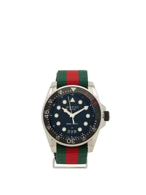 Matchesfashion.com Gucci - Dive Web Striped Stainless Steel Watch - Mens - Multi