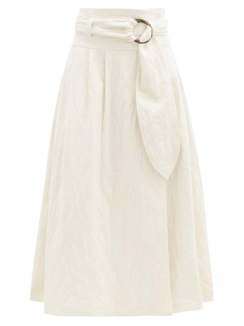 Matchesfashion.com Mara Hoffman - Esperanza Belted Organic Cotton-blend Midi Skirt - Womens - Ivory