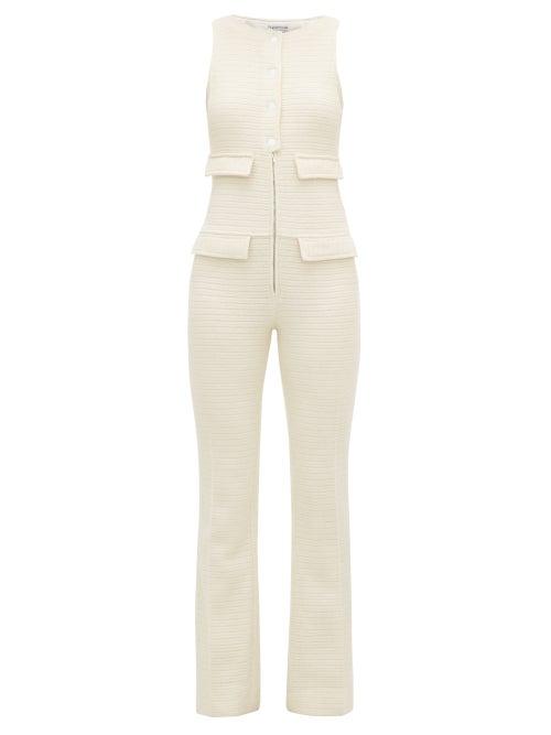 Matchesfashion.com William Vintage - Courrges Ribbed Wool Jumpsuit - Womens - Ivory