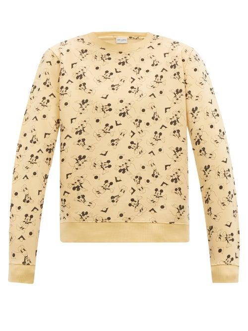 Matchesfashion.com Saint Laurent - Mickey Print Cotton Sweatshirt - Mens - Yellow