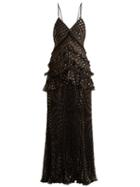 Matchesfashion.com Self-portrait - Polka Dot Ruffled Pleated Dress - Womens - Black