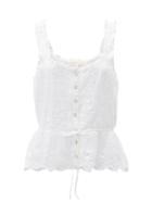Matchesfashion.com Loveshackfancy - Luanne Drawstring Broderie-anglaise Cotton Blouse - Womens - White