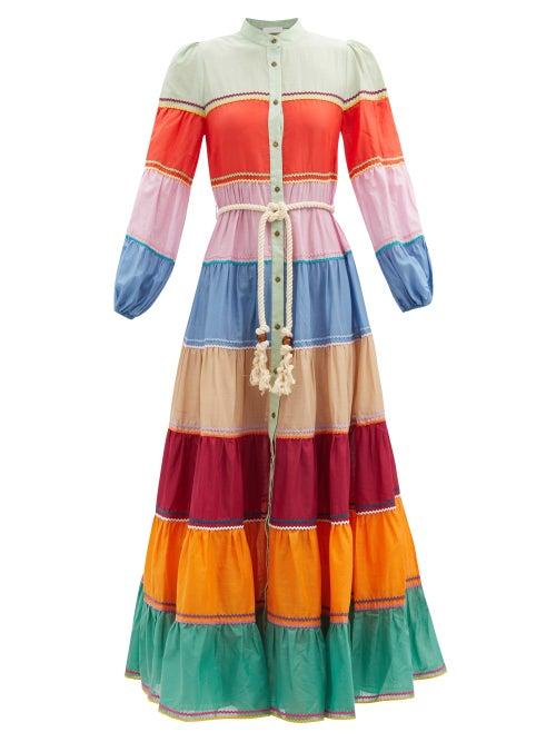 Matchesfashion.com Zimmermann - Riders Stripe-panel Cotton-voile Dress - Womens - Multi