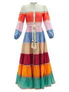 Matchesfashion.com Zimmermann - Riders Stripe-panel Cotton-voile Dress - Womens - Multi