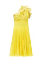 Matchesfashion.com Giambattista Valli - Pleated Silk One Shoulder Ruffle Dress - Womens - Yellow