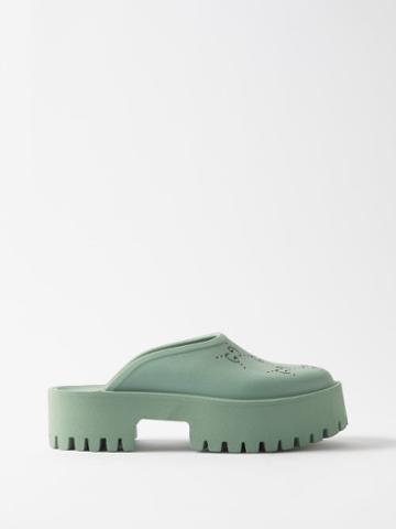 Gucci - Gg-leather And Rubber Platform Backless Loafers - Womens - Green