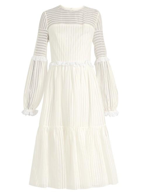 Anna October Striped-organdy Midi Dress
