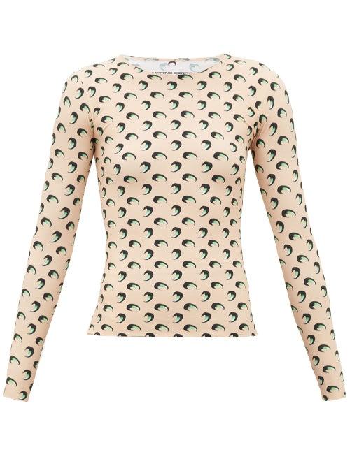 Matchesfashion.com Marine Serre - Crescent Moon-print Stretch-jersey Top - Womens - Beige Multi