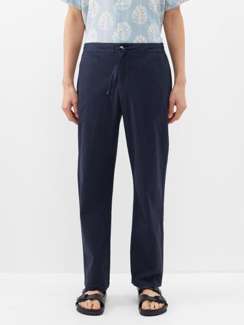 Frescobol Carioca - Mendes Drawstring-waist Linen-blend Trousers - Mens - Navy