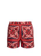 Matchesfashion.com Valentino - Bandana Logo Print Swim Shorts - Mens - Red