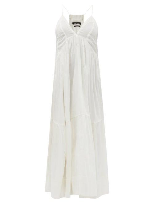 Matchesfashion.com Isabel Marant - Katniss V-neck Cotton-blend Voile Maxi Dress - Womens - Ivory