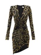 Matchesfashion.com Alexandre Vauthier - Giraffe-print Crystal-studded Plunge-neck Dress - Womens - Gold Multi