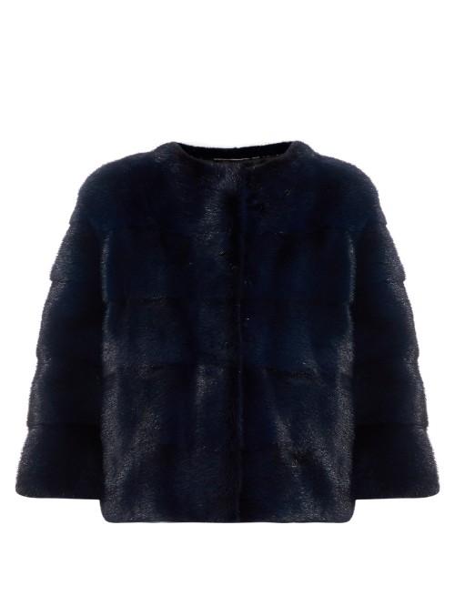 Lilly E Violetta Bomber Collarless Mink-fur Jacket