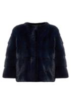 Lilly E Violetta Bomber Collarless Mink-fur Jacket