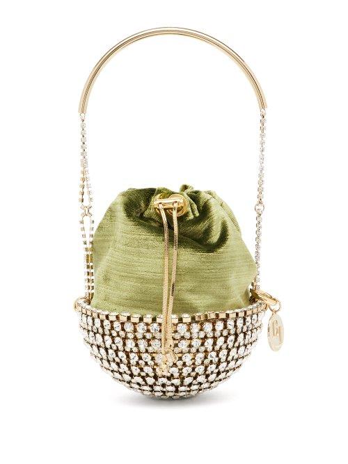 Matchesfashion.com Rosantica By Michela Panero - Kingham Crystal And Velvet Pouch - Womens - Green Multi