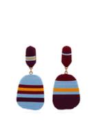 Matchesfashion.com Maryjane Claverol - Freja Striped Clip Earrings - Womens - Burgundy