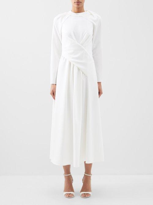 E.stott - Susannah Detachable-sleeve Wool-crepe Midi Dress - Womens - Ivory