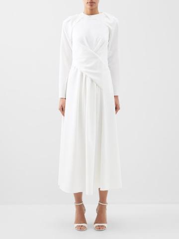 E.stott - Susannah Detachable-sleeve Wool-crepe Midi Dress - Womens - Ivory