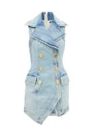 Balmain - Buttoned Denim Dress - Womens - Denim