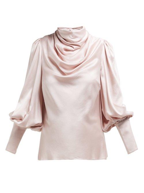 Matchesfashion.com Zimmermann - Ninety Six Cowl Neck Silk Blend Satin Blouse - Womens - Pink