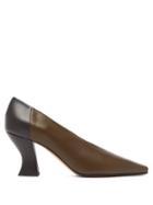 Matchesfashion.com Bottega Veneta - Bi Colour Block Heel Leather Pumps - Womens - Khaki