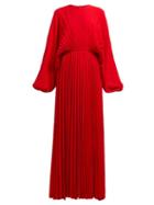 Matchesfashion.com Valentino - Pleated Silk Georgette Gown - Womens - Red