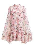 Matchesfashion.com Erdem - Constantine Floral Print Silk Voile Cape Dress - Womens - Pink Print
