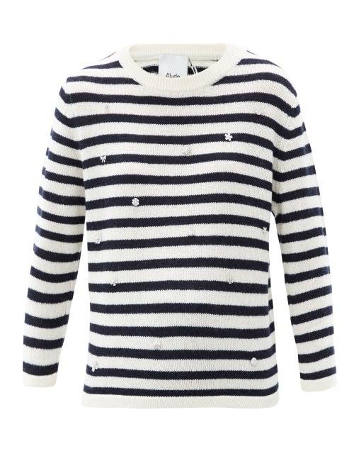 Matchesfashion.com Allude - Crystal-embellished Striped Wool-blend Sweater - Womens - Black Stripe