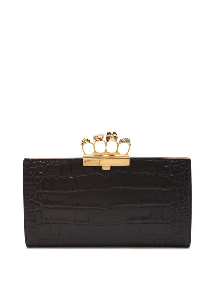 Alexander Mcqueen Embellished Leather Knuckle Clutch