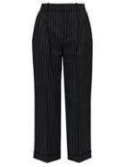 Saint Laurent - High-rise Pinstriped Wool Suit Trousers - Womens - Black Stripe