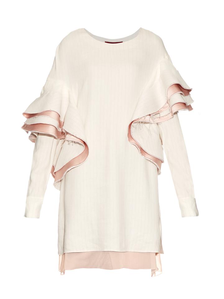 Sies Marjan Ruffled Satin-backed Striped Top