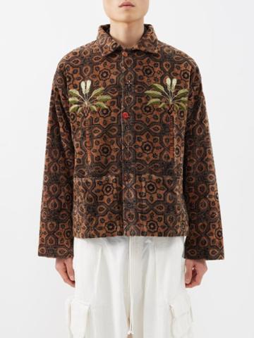 Story Mfg. - Short On Time Printed Cotton-velvet Jacket - Mens - Orange