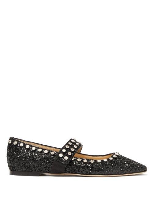 Matchesfashion.com Jimmy Choo - Minette Glitter Embellished Mary Jane Flats - Womens - Black
