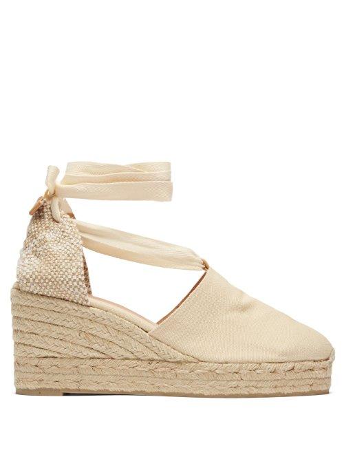 Matchesfashion.com Castaer - Campesina Canvas And Jute Espadrille Wedges - Womens - Cream