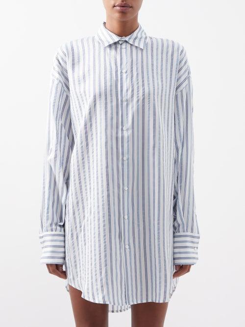 Sa Su Phi - Roberta Oversized Striped Silk-twill Shirt - Womens - Blue White