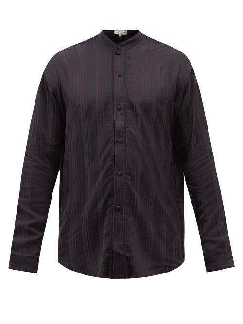 Smr Days - Tulum Jacquard-striped Bamboo-blend Twill Shirt - Mens - Black