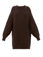Matchesfashion.com Raey - Oversized Crew Neck Ribbed Wool Sweater - Womens - Dark Brown