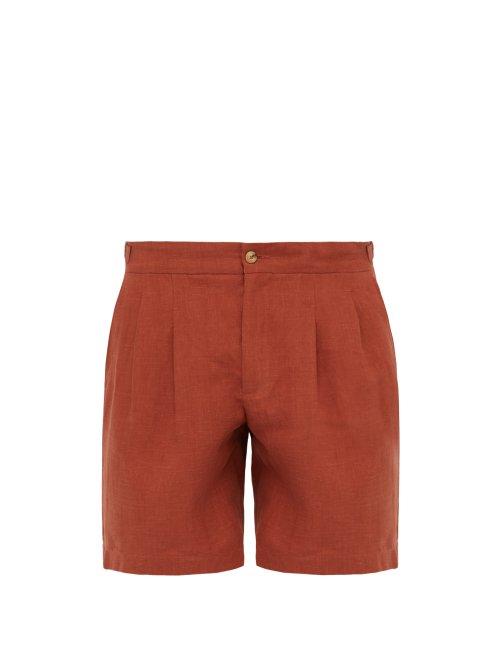 Matchesfashion.com De Bonne Facture - Pleated Front Linen Straight Leg Shorts - Mens - Brown
