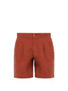 Matchesfashion.com De Bonne Facture - Pleated Front Linen Straight Leg Shorts - Mens - Brown