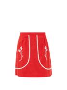 Batsheva - Carter Floral-embroidered Cotton Mini Skirt - Womens - Red Multi