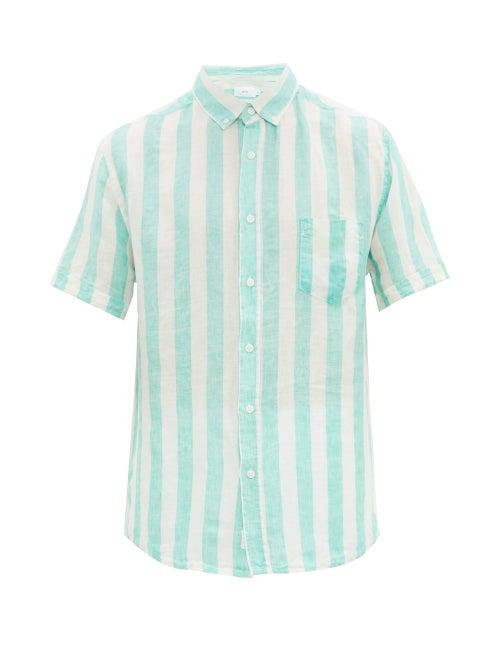 Matchesfashion.com Onia - Jack Striped Slubbed Linen Poplin Shirt - Mens - Green White